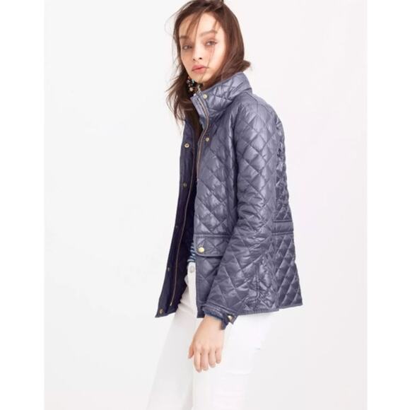 J. Crew Shiny Downtown Quilted Field Puffer Jacket Navy Blue C8548 Size S - Picture 2 of 16